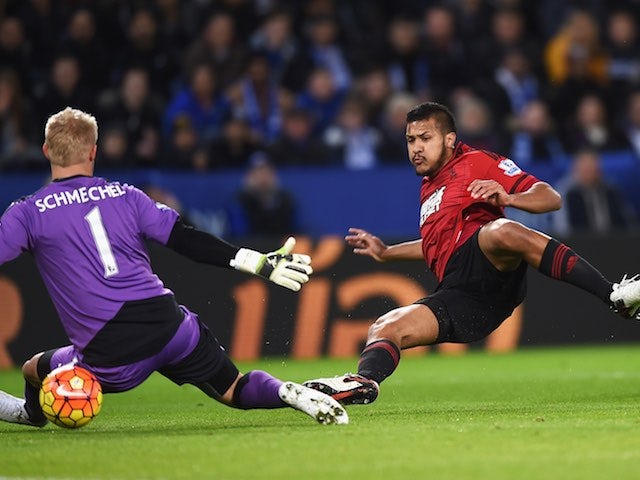 Salomon Rondon scores past Kasper Schmeichel during the Premier League game between Leicester City and West Bromwich Albion on March 1, 2016