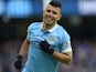 Sergio Aguero celebrates scoring during the Premier League game between Manchester City and Aston Villa on March 5, 2016