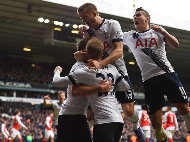 Toby Alderweireld celebrates scoring during the Premier League game between Tottenham Hotspur and Arsenal on March 5, 2016