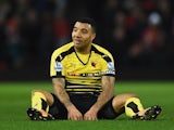 Troy Deeney of Watford rests during the Premier League match against Manchester United on March 2, 2016