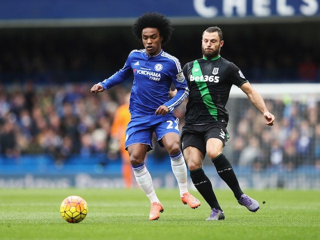 Willian and Erik Pieters during the Premier League game between Chelsea and Stoke City on March 5, 2016