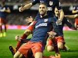 Yannick Carrasco presents his crotch to the camera after scoring during the La Liga game between Valencia and Atletico Madrid on March 6, 2016