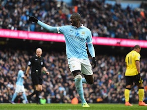 Yaya Toure celebrates opening the scoring in fine fashion during the Premier League game between Manchester City and Aston Villa on March 5, 2016