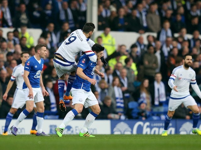 Diego Costa performs GBH on Gareth Barry during the FA Cup game between Everton and Chelsea on March 12, 2016