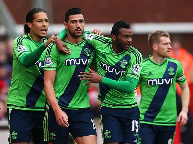 Graziano Pelle celebrates scoring in the match between Stoke City and Southampton on March 12, 2016