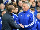 Guus Hiddink and Roberto Martinez shake hands prior to the FA Cup game between Everton and Chelsea on March 12, 2016