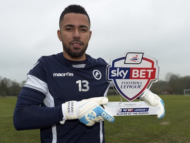 Jordan Archer poses with his player of the month award for February 2016