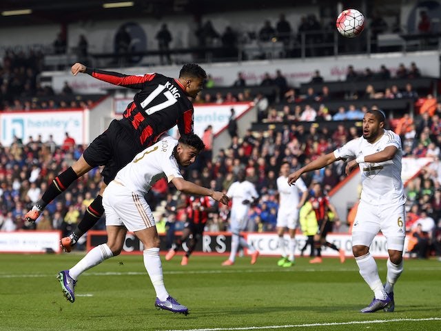 Joshua King has a shot at goal during the Premier League game between Bournemouth and Swansea City on March 12, 2016