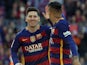 Lionel Messi celebrates scoring with Neymar during the La Liga game between Barcelona and Getafe on March 12, 2016
