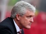 Mark Hughes looks on prior to the Premier League match between Stoke City and Southampton on March 12, 2016