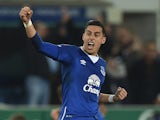 Ramiro Funes Mori celebrates during the FA Cup game between Everton and Chelsea on March 12, 2016