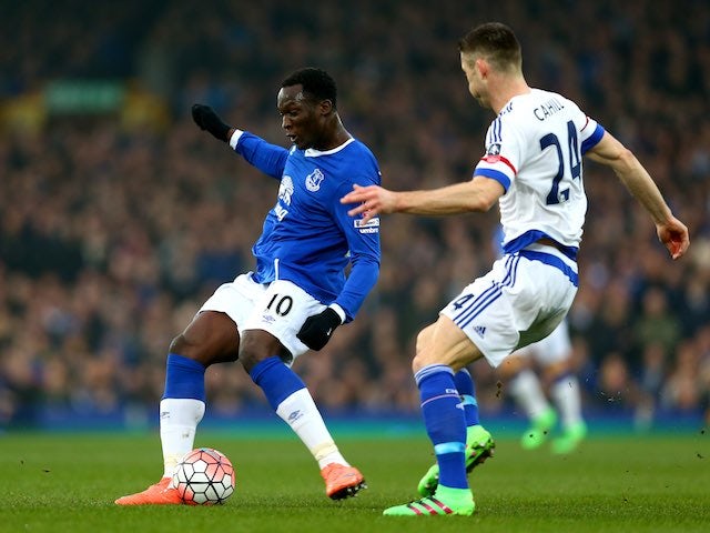 Romelu Lukaku and Gary Cahill in action during the FA Cup game between Everton and Chelsea on March 12, 2016