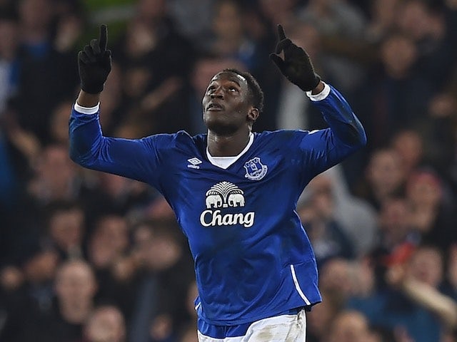 Romelu Lukaku celebrates scoring during the FA Cup game between Everton and Chelsea on March 12, 2016