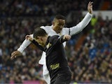 Kevin 'work work work work work he see mi do dirt dirt dirt dirt dirt' Gameiro and Danilo in action during the La Liga game between Real Madrid and Seville on March 20, 2016