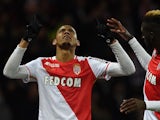 Fabinho celebrates scoring during the Ligue 1 game between PSG and Monaco on March 20, 2016
