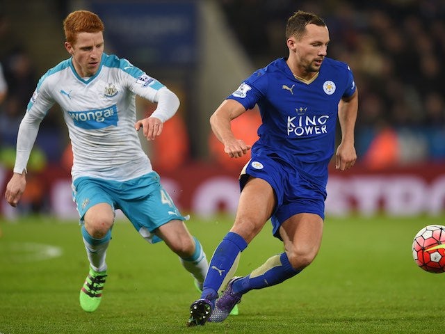 Jack Colback and Danny Drinkwater in action during the Premier League game between Leicester City and Newcastle United on March 14, 2016