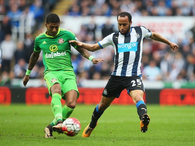 Patrick van Aanholt and Andros Townsend in action during the Premier League game between Newcastle United and Sunderland on March 20, 2016
