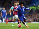 Willian in action during the Premier League game between Chelsea and West Ham United on March 19, 2016