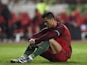 Cristiano Ronaldo reacts after failing to score a penalty kick during the friendly between Portugal and Bulgaria at Magalhaes Pessoa stadium in Leiria on March 25, 2016