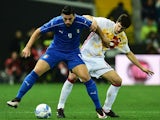 Manuel San Jose Dominguez and Antonio Candreva in action during the international friendly between Italy and Spain on March 24,2016