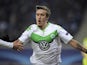 A fully-clothed Max Kruse in action for Wolfsburg in February 2016