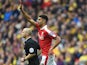 Ashley Fletcher celebrates scoring during the League Trophy final between Oxford United and Barnsley on April 3, 2016