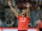 David Willey celebrates the wicket of Lendl Simmons during the World Twenty20 final between England and the West Indies at Eden Gardens on April 3, 2016