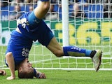 Jamie Vardy curses his ribs during the Premier League match between Leicester City and Southampton on April 3, 2016