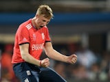 Joe Root celebrates the wicket of Johnson Charles during the World Twenty20 final between England and the West Indies at Eden Gardens on April 3, 2016