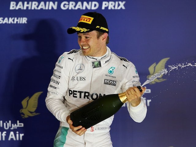 Nico Rosberg celebrates winning the Bahrain GP with some sparkling wine on April 3, 2016