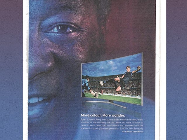 A black man who isn't Pele appears in a Samsung newspaper advert