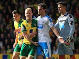 Steven Naismith cops a feel of Daryl Janmaat's dick during the Premier League game between Norwich City and Newcastle United on April 2, 2016