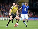 Craig Cathcart and James McCarthy in action during the Premier League game between Watford and Everton on April 9, 2016