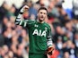Hugo Lloris celebrates at the end of the Premier League game between Tottenham Hotspur and Manchester United on April 10, 2016