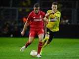 Jordan Henderson and Marco Reus in action during the Europa League quarter-final between Borussia Dortmund and Liverpool on April 7, 2016