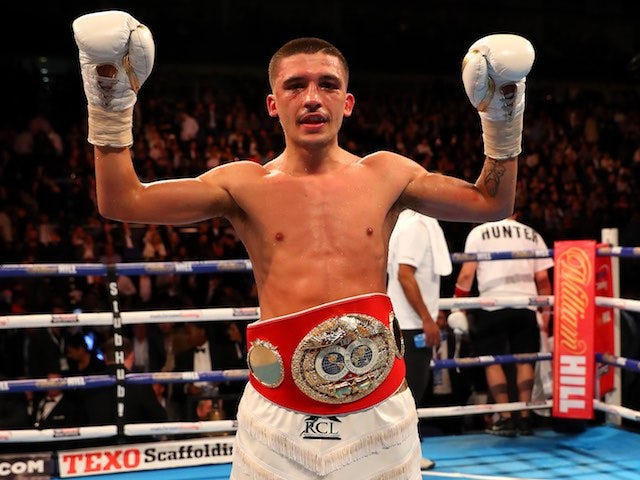 Lee Selby celebrates defeating Eric Hunter at The O2 on April 9, 2016