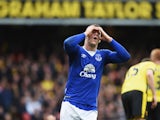 Ross Barkley reacts to a miss during the Premier League game between Watford and Everton on April 9, 2016