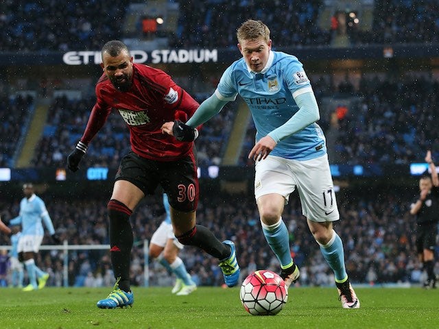 Sandro chases Kevin De Bruyne's tail during the Premier League game between Manchester City and West Bromwich Albion on April 9, 2016