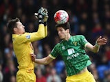 Timm Klose and Wayne Hennessey during the Premier League match between Crystal Palace and Norwich City on April 9, 2016