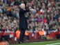 Alan Pardew gives orders during the Premier League game between Arsenal and Crystal Palace on April 17, 2016