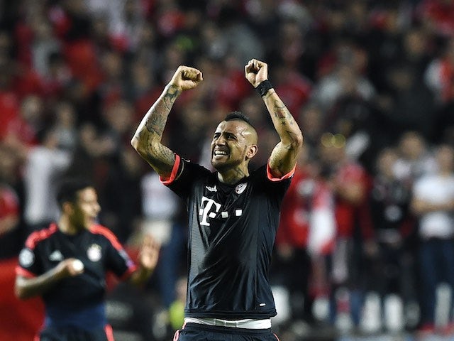 Arturo Vidal celebrates a goal during the Champions League quarter-final between Benfica and Bayern Munich on April 13, 2016