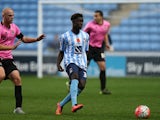 Bassala Sambou of Coventry City plays the ball during the Emirates FA Cup first-round match against Northampton Town at Ricoh Arena on November 7, 2015