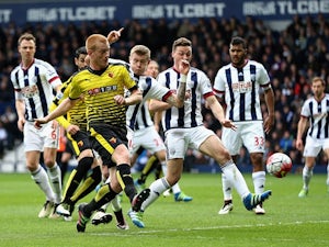 Ben Watson opens the scoring in the Premier League match between West Bromwich Albion and Watford on April 16, 2016