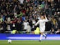 Cristiano Ronaldo celebrates scoring a goal during the Champions League quarter-final between Real Madrid and Wolfsburg on April 12, 2016
