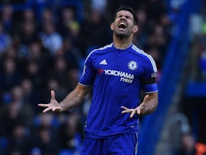 Diego Costa is unhappy with a missed chance during the Premier League game between Chelsea and Manchester City on April 16, 2016