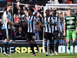 Jamaal Lascelles celebrates scoring during the Premier League match between Newcastle United and Swansea City on April 16, 2016
