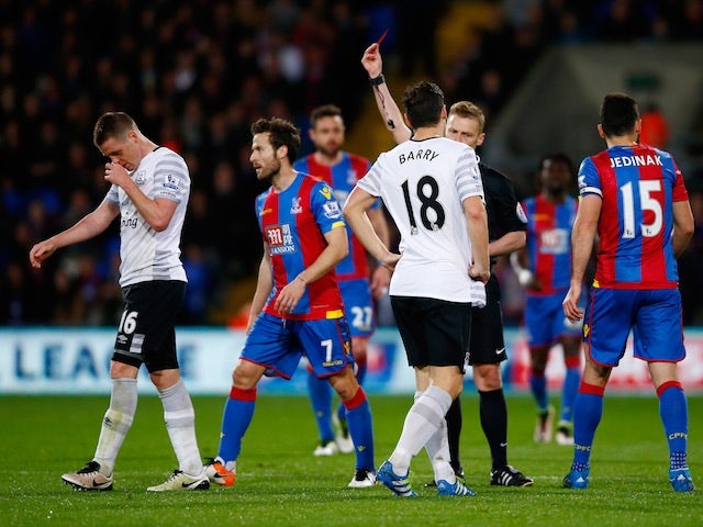 Everton's James McCarthy is sent off during the Premier League match against Crystal Palace on April 13, 2016