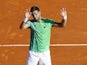 Jiri Vesely celebrates defeating Novak Djokovic at the Monte Carlo Masters on April 13, 2016