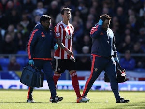 Jose Fonte comes off injured during the Premier League game between Everton and Southampton on April 16, 2016