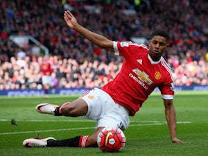 Marcus Rashford in action during the Premier League game between Manchester United and Aston Villa on April 16, 2016